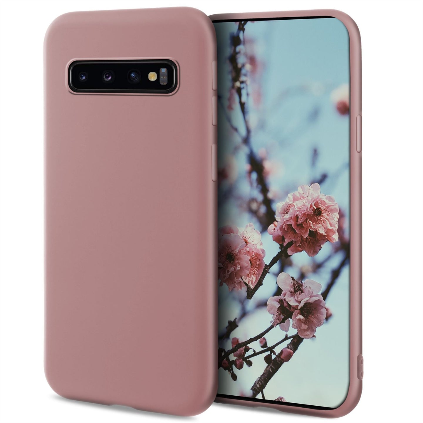 Moozy Minimalist Series Silicone Case for Samsung S10, Rose Beige - Matte Finish Slim Soft TPU Cover