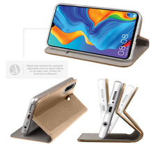 Charger l&#39;image dans la galerie, Moozy Case Flip Cover for Huawei P30 Lite, Gold - Smart Magnetic Flip Case with Card Holder and Stand
