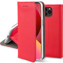 Lade das Bild in den Galerie-Viewer, Moozy Case Flip Cover for iPhone 13 Pro Max, Red - Smart Magnetic Flip Case Flip Folio Wallet Case with Card Holder and Stand, Credit Card Slots
