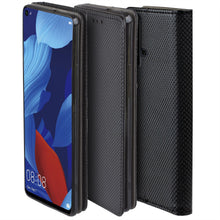 Load image into Gallery viewer, Moozy Case Flip Cover for Huawei Nova 5T and Honor 20, Black - Smart Magnetic Flip Case with Card Holder and Stand
