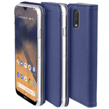 Załaduj obraz do przeglądarki galerii, Moozy Case Flip Cover for Nokia 2.3, Dark Blue - Smart Magnetic Flip Case with Card Holder and Stand
