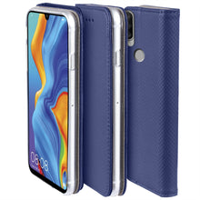 Lade das Bild in den Galerie-Viewer, Moozy Case Flip Cover for Huawei P30 Lite, Dark Blue - Smart Magnetic Flip Case with Card Holder and Stand
