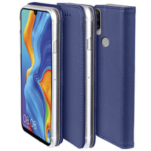 Cargar imagen en el visor de la galería, Moozy Case Flip Cover for Huawei P30 Lite, Dark Blue - Smart Magnetic Flip Case with Card Holder and Stand
