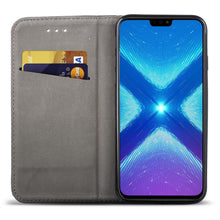 Carica l&#39;immagine nel visualizzatore di Gallery, Moozy Case Flip Cover for Huawei Honor 8X, Black - Smart Magnetic Flip Case with Card Holder and Stand
