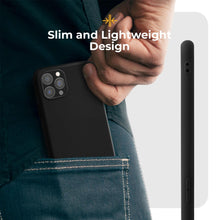 Załaduj obraz do przeglądarki galerii, Moozy Minimalist Series Silicone Case for iPhone 13 Pro, Black - Matte Finish Lightweight Mobile Phone Case Slim Soft Protective
