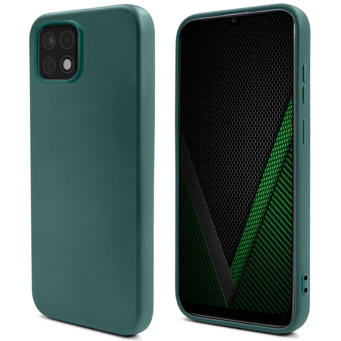 Moozy Lifestyle. Silicone Case for Samsung A22 5G, Dark Green - Liquid Silicone Lightweight Cover with Matte Finish and Soft Microfiber Lining, Premium Silicone Case