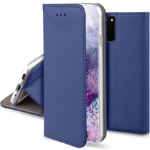 Load image into Gallery viewer, Moozy Case Flip Cover for Samsung S20 Plus, Dark Blue - Smart Magnetic Flip Case with Card Holder and Stand
