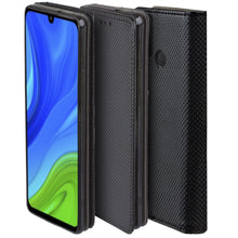 Załaduj obraz do przeglądarki galerii, Moozy Case Flip Cover for Huawei P Smart 2020, Black - Smart Magnetic Flip Case with Card Holder and Stand
