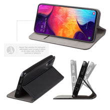 Cargar imagen en el visor de la galería, Moozy Case Flip Cover for Samsung A50, Black - Smart Magnetic Flip Case with Card Holder and Stand
