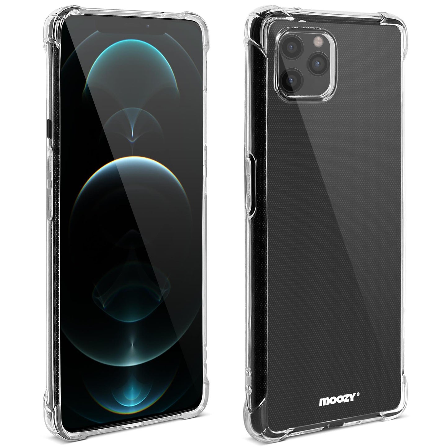 Moozy Shock Proof Silicone Case for iPhone 12, iPhone 12 Pro - Transparent Crystal Clear Phone Case Soft TPU Cover