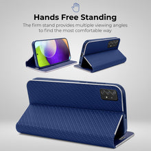 Afbeelding in Gallery-weergave laden, Moozy Wallet Case for Samsung A52s 5G and Samsung A52, Dark Blue Carbon – Flip Case with Metallic Border Design Magnetic Closure Flip Cover with Card Holder and Kickstand Function
