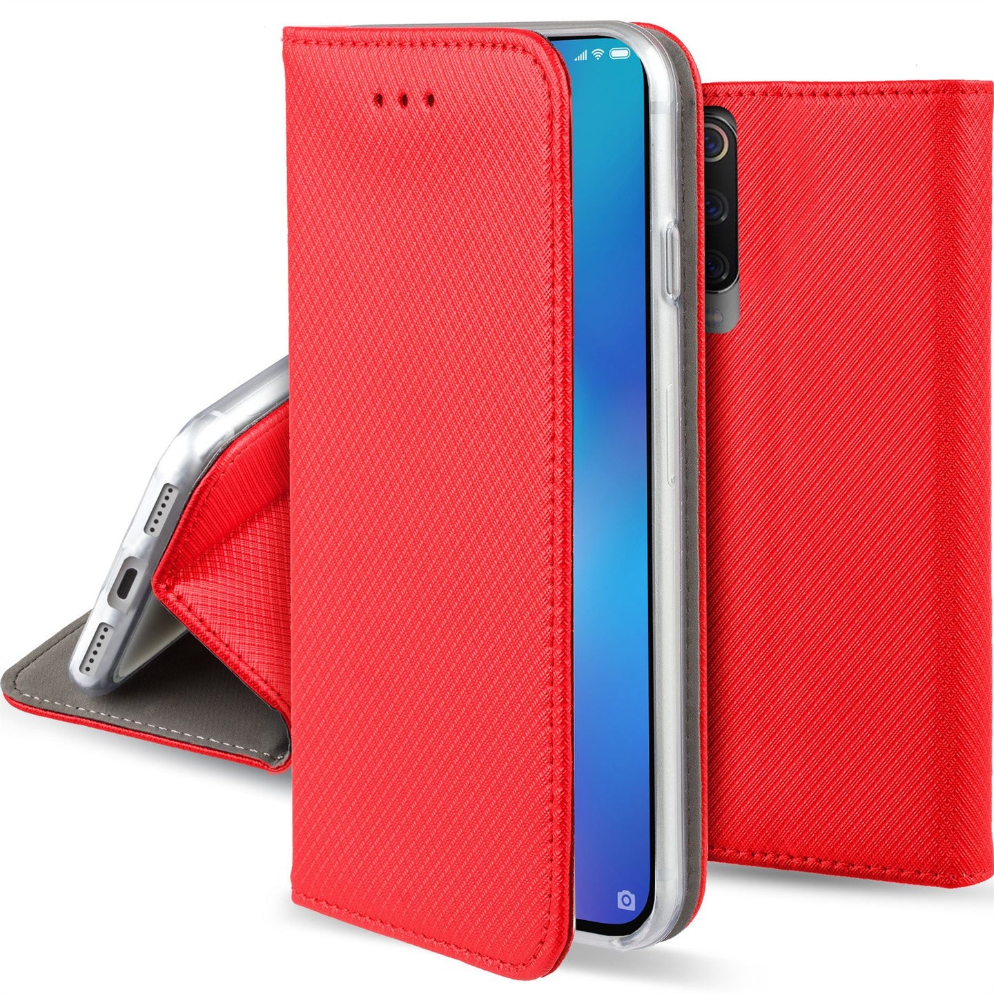 Moozy Case Flip Cover for Xiaomi Mi 9 SE, Red - Smart Magnetic Flip Case with Card Holder and Stand