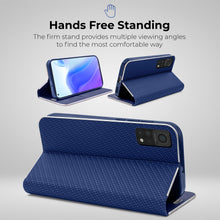 Charger l&#39;image dans la galerie, Moozy Wallet Case for Xiaomi Mi 10T 5G and Mi 10T Pro 5G, Dark Blue Carbon – Metallic Edge Protection Magnetic Closure Flip Cover with Card Holder
