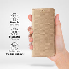 Load image into Gallery viewer, Moozy Case Flip Cover for Samsung S21 FE, Gold - Smart Magnetic Flip Case Flip Folio Wallet Case with Card Holder and Stand, Credit Card Slots, Kickstand Function
