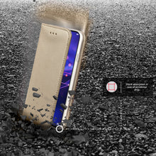 Cargar imagen en el visor de la galería, Moozy Case Flip Cover for Huawei Mate 20 Lite, Gold - Smart Magnetic Flip Case with Card Holder and Stand
