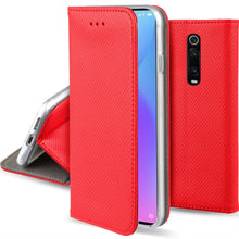 Cargar imagen en el visor de la galería, Moozy Case Flip Cover for Xiaomi Mi 9T, Xiaomi Mi 9T Pro, Redmi K20, Red - Smart Magnetic Flip Case with Card Holder and Stand
