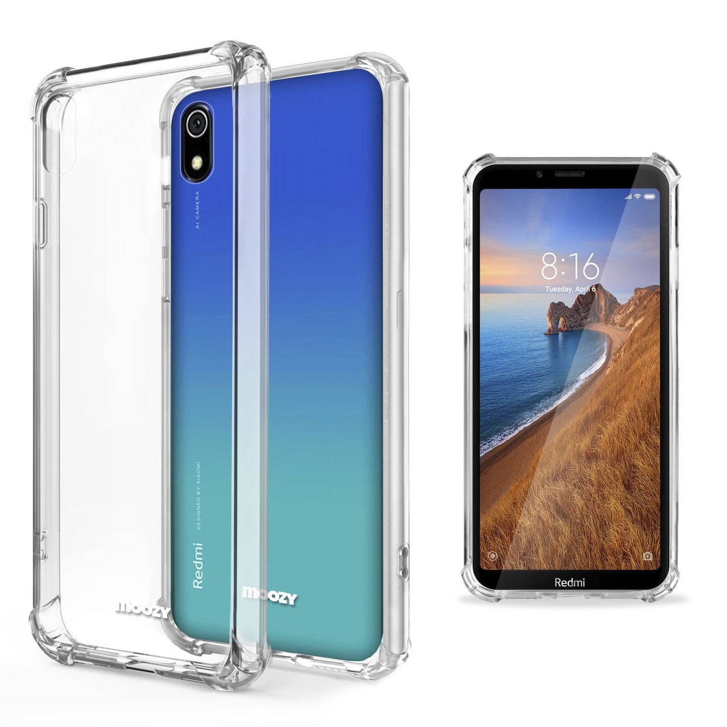 Moozy Shock Proof Silicone Case for Xiaomi Redmi 7A - Transparent Crystal Clear Phone Case Soft TPU Cover