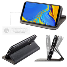 Carica l&#39;immagine nel visualizzatore di Gallery, Moozy Case Flip Cover for Samsung A9 2018, Black - Smart Magnetic Flip Case with Card Holder and Stand
