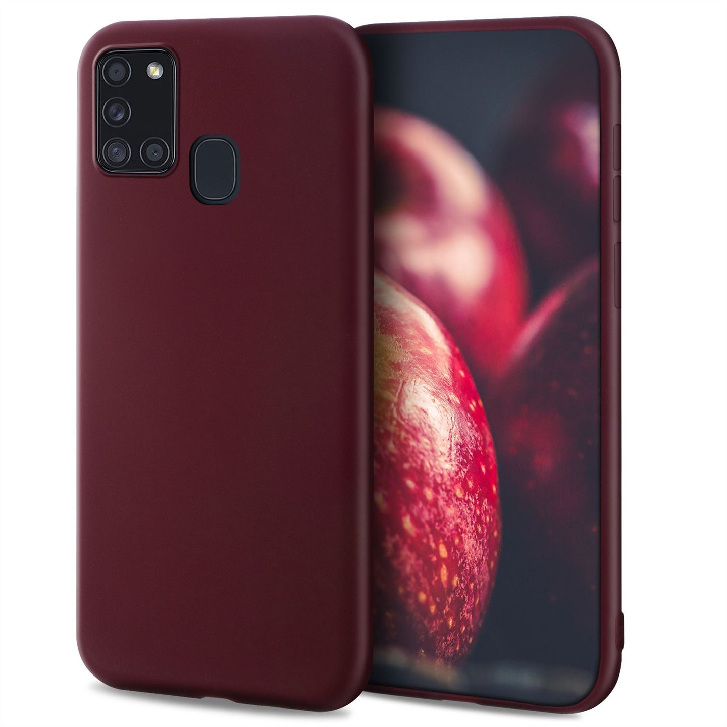 Moozy Minimalist Series Silicone Case for Samsung A21s, Wine Red - Matte Finish Slim Soft TPU Cover