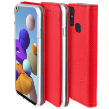 Carica l&#39;immagine nel visualizzatore di Gallery, Moozy Case Flip Cover for Samsung A21s, Red - Smart Magnetic Flip Case with Card Holder and Stand
