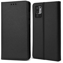 Load image into Gallery viewer, Moozy Case Flip Cover for Xiaomi Redmi Note 10 5G and Poco M3 Pro 5G, Black - Smart Magnetic Flip Case Flip Folio Wallet Case with Card Holder and Stand, Credit Card Slots, Kickstand Function
