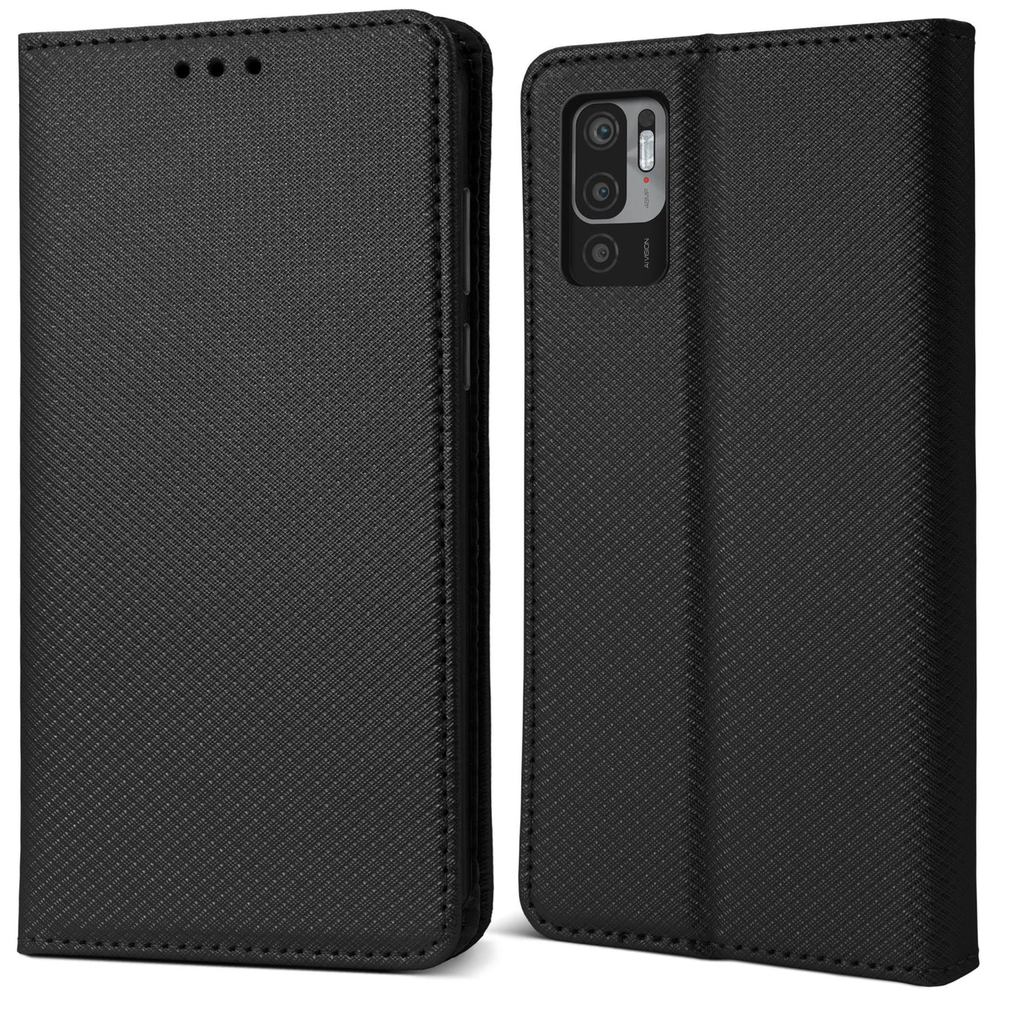Moozy Case Flip Cover for Xiaomi Redmi Note 10 5G and Poco M3 Pro 5G, Black - Smart Magnetic Flip Case Flip Folio Wallet Case with Card Holder and Stand, Credit Card Slots, Kickstand Function