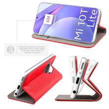 Cargar imagen en el visor de la galería, Moozy Case Flip Cover for Xiaomi Mi 10T Lite 5G, Red - Smart Magnetic Flip Case with Card Holder and Stand
