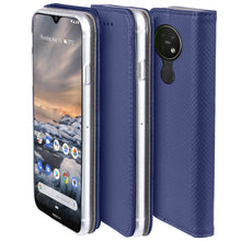 Załaduj obraz do przeglądarki galerii, Moozy Case Flip Cover for Nokia 7.2, Nokia 6.2, Dark Blue - Smart Magnetic Flip Case with Card Holder and Stand
