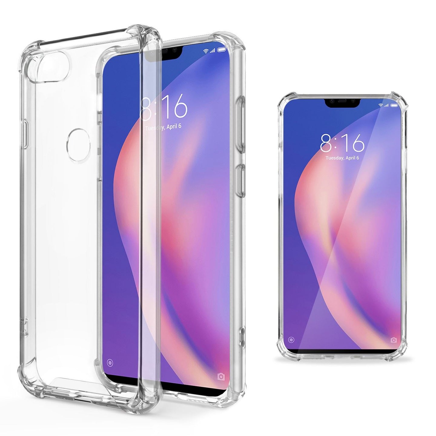 Moozy Shock Proof Silicone Case for Xiaomi Mi 8 Lite, Mi 8 Youth, Mi 8X - Transparent Crystal Clear Phone Case Soft TPU Cover