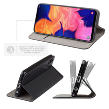 Carica l&#39;immagine nel visualizzatore di Gallery, Moozy Case Flip Cover for Samsung A10, Black - Smart Magnetic Flip Case with Card Holder and Stand

