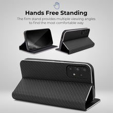 Ladda upp bild till gallerivisning, Moozy Wallet Case for Samsung A53 5G, Black Carbon – Flip Case with Metallic Border Design Magnetic Closure Flip Cover with Card Holder and Kickstand Function
