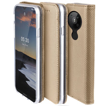 Lade das Bild in den Galerie-Viewer, Moozy Case Flip Cover for Nokia 5.3, Gold - Smart Magnetic Flip Case with Card Holder and Stand
