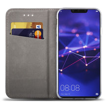 Charger l&#39;image dans la galerie, Moozy Case Flip Cover for Huawei Mate 20 Lite, Dark Blue - Smart Magnetic Flip Case with Card Holder and Stand

