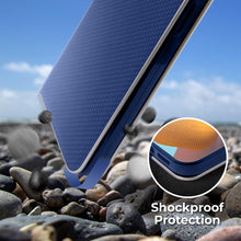 Ladda upp bild till gallerivisning, Moozy Wallet Case for Samsung A21s, Dark Blue Carbon – Metallic Edge Protection Magnetic Closure Flip Cover with Card Holder

