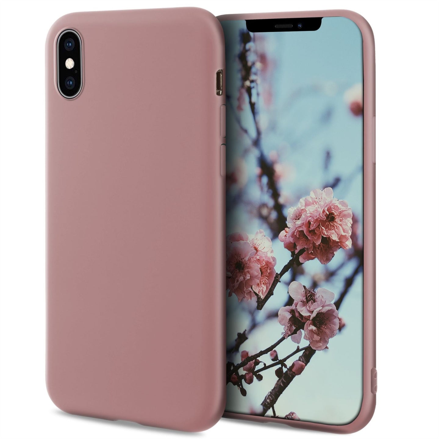 Moozy Minimalist Series Silicone Case for iPhone X and iPhone XS, Rose Beige - Matte Finish Slim Soft TPU Cover
