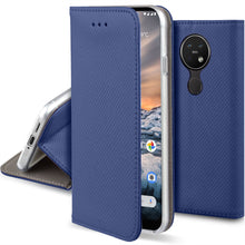 Load image into Gallery viewer, Moozy Case Flip Cover for Nokia 7.2, Nokia 6.2, Dark Blue - Smart Magnetic Flip Case with Card Holder and Stand

