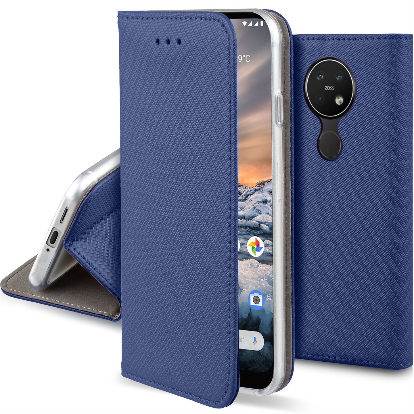 Moozy Case Flip Cover for Nokia 7.2, Nokia 6.2, Dark Blue - Smart Magnetic Flip Case with Card Holder and Stand