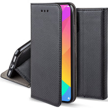 Cargar imagen en el visor de la galería, Moozy Case Flip Cover for Xiaomi Mi 9 Lite, Mi A3 Lite, Black - Smart Magnetic Flip Case with Card Holder and Stand
