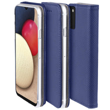 Load image into Gallery viewer, Moozy Case Flip Cover for Samsung A02S, Dark Blue - Smart Magnetic Flip Case Flip Folio Wallet Case with Card Holder and Stand, Credit Card Slots
