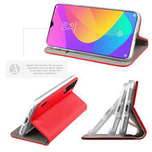 Cargar imagen en el visor de la galería, Moozy Case Flip Cover for Xiaomi Mi 9 Lite, Mi A3 Lite, Red - Smart Magnetic Flip Case with Card Holder and Stand
