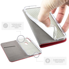 Carica l&#39;immagine nel visualizzatore di Gallery, Moozy Case Flip Cover for Huawei P30 Lite, Red - Smart Magnetic Flip Case with Card Holder and Stand
