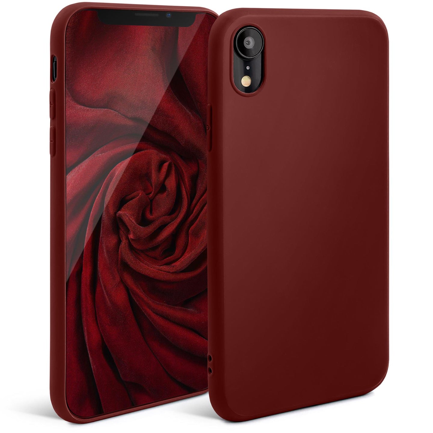 Moozy Minimalist Series Silicone Case for iPhone XR, Wine Red - Matte Finish Slim Soft TPU Cover