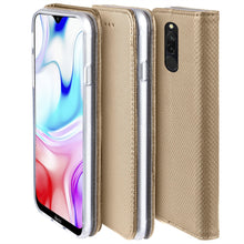 Load image into Gallery viewer, Moozy Case Flip Cover for Xiaomi Redmi 8, Gold - Smart Magnetic Flip Case with Card Holder and Stand
