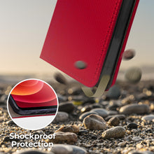 Cargar imagen en el visor de la galería, Moozy Case Flip Cover for iPhone 14, Red - Smart Magnetic Flip Case Flip Folio Wallet Case with Card Holder and Stand, Credit Card Slots, Kickstand Function
