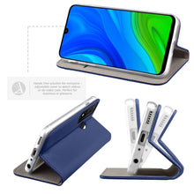 Cargar imagen en el visor de la galería, Moozy Case Flip Cover for Huawei P Smart 2020, Dark Blue - Smart Magnetic Flip Case with Card Holder and Stand
