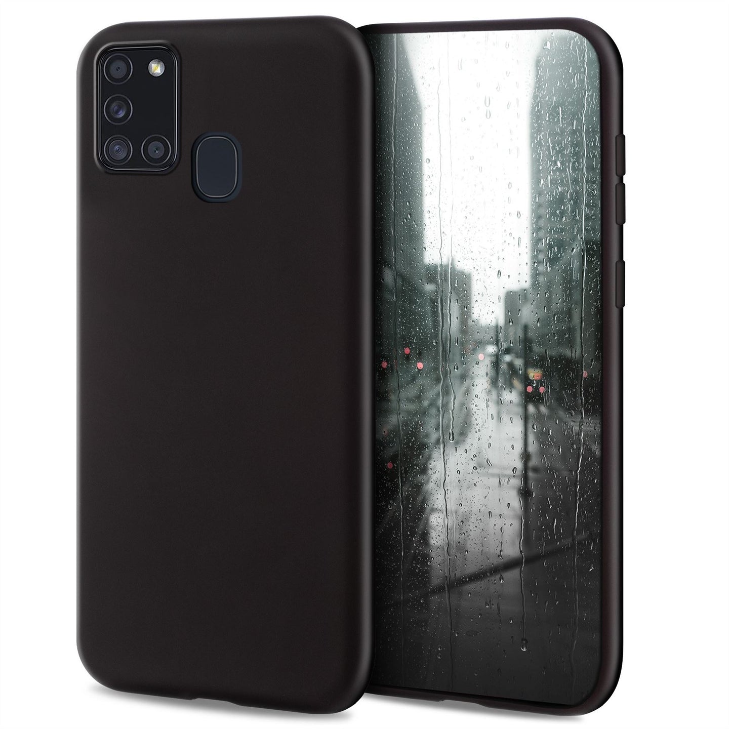 Moozy Minimalist Series Silicone Case for Samsung A21s, Black - Matte Finish Slim Soft TPU Cover