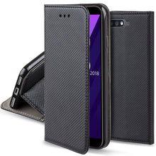 Załaduj obraz do przeglądarki galerii, Moozy Case Flip Cover for Huawei Y6 2018, Black - Smart Magnetic Flip Case with Card Holder and Stand
