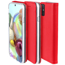 Cargar imagen en el visor de la galería, Moozy Case Flip Cover for Samsung A71, Red - Smart Magnetic Flip Case with Card Holder and Stand
