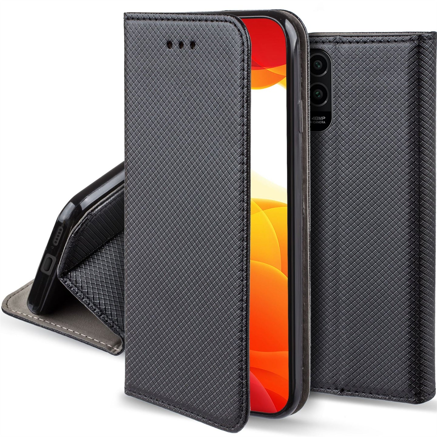 Moozy Case Flip Cover for Xiaomi Mi 10 Lite 5G, Black - Smart Magnetic Flip Case with Card Holder and Stand