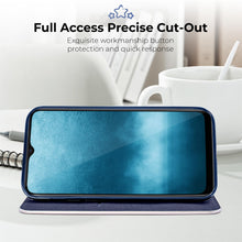 Carica l&#39;immagine nel visualizzatore di Gallery, Moozy Wallet Case for Samsung A22 5G, Dark Blue Carbon – Flip Case with Metallic Border Design Magnetic Closure Flip Cover with Card Holder and Kickstand Function
